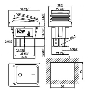 SB089 IP65 on-off 22x30mm клавишный переключатель RUICHI даташит схема