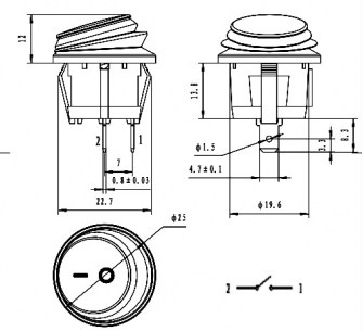 SB039 IP65 on-off ф20.2mm клавишный переключатель RUICHI даташит схема