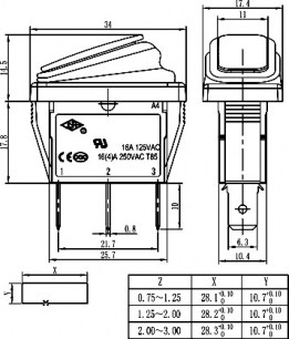 SB068 IP65 on-on 10.5x28.5mm клавишный переключатель RUICHI даташит схема