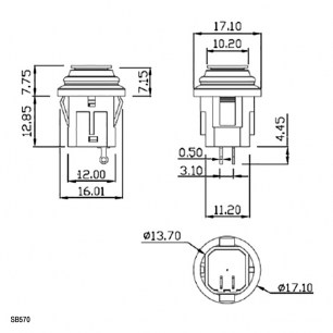 SB570-G IP65 on-off ф14mm переключатель кнопочный RUICHI даташит схема