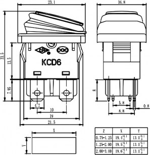 SB015 IP65 on-off 13x19.2mm клавишный переключатель RUICHI даташит схема