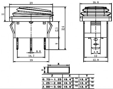 SB008 IP65 on-off-on 13x19.2mm клавишный переключатель RUICHI даташит схема