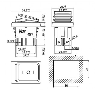 SB090 IP65 on-off-on 22x30mm клавишный переключатель RUICHI даташит схема