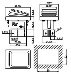 SB091 IP65 on-on 22x30mm клавишный переключатель RUICHI даташит схема