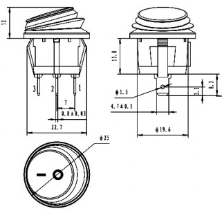 SB040-12V BLUE IP65 on-off ф20.2mm клавишный переключатель RUICHI даташит схема