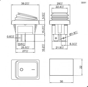 SB091-12V IP65 on-off 22x30mm клавишный переключатель RUICHI даташит схема