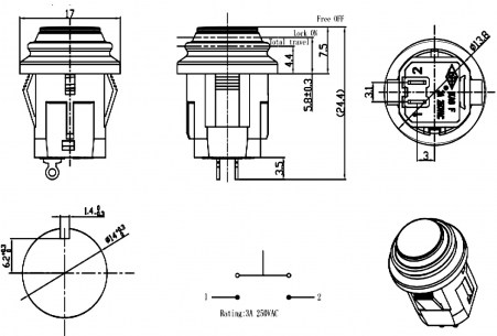 SB570-G IP65 off-(on) ф14mm клавишный переключатель RUICHI даташит схема