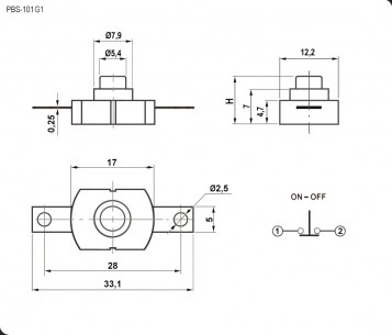 PBS-101G1 1.5A 250V ON-OFF переключатель кнопочный RUICHI даташит схема