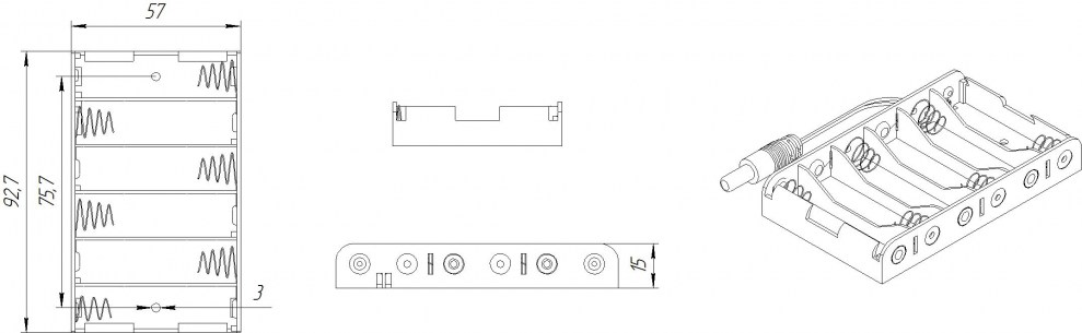 AA 6x1 DC2.1*5.5mm (L)=15CM батарейный отсек RUICHI даташит схема