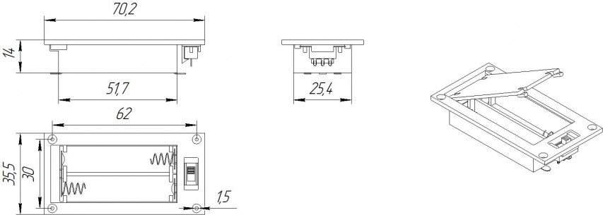 AAA*2 switch 70*35*14mm батарейный отсек RUICHI даташит схема