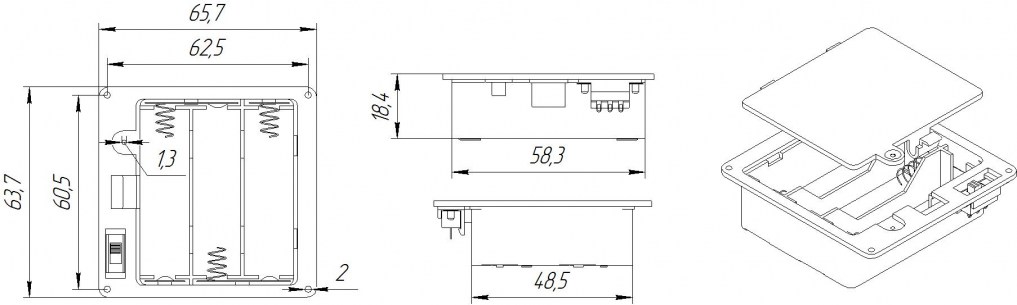 AA*3 switch 66*64*18mm батарейный отсек RUICHI даташит схема