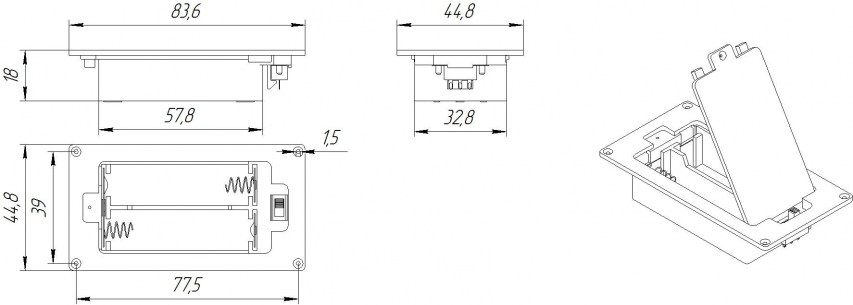 AA*2 switch 84*44*18mm батарейный отсек RUICHI даташит схема