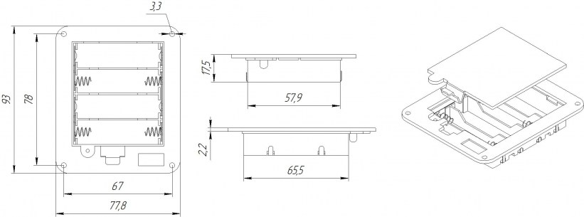 AA*4 switch 92*78*18mm батарейный отсек RUICHI даташит схема