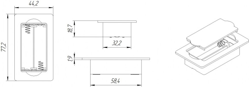 AA*2 75*44*18mm батарейный отсек RUICHI даташит схема