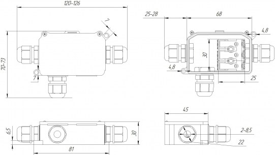 BOX-3 IP65 3pin PC923B 10A/450V коробка распределительная RUICHI даташит схема