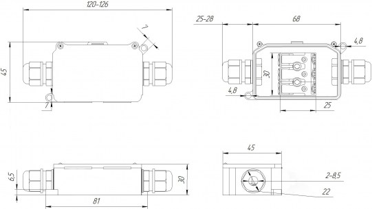 BOX-2 IP65 2pin PC923B 10A/450V коробка распределительная RUICHI даташит схема