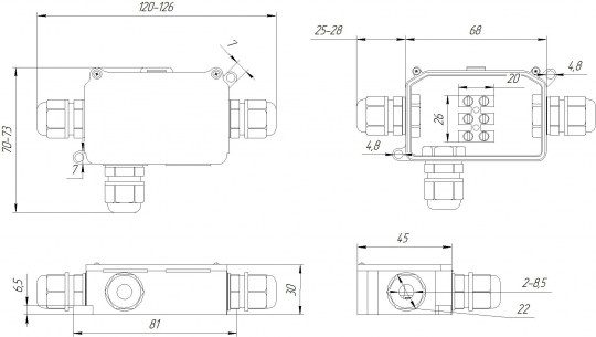 BOX-3 IP65 3pin CA10 10A/450V коробка распределительная RUICHI даташит схема