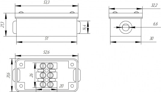 BOX-2 IP44 2pin CA10 6A/450V коробка распределительная RUICHI даташит схема