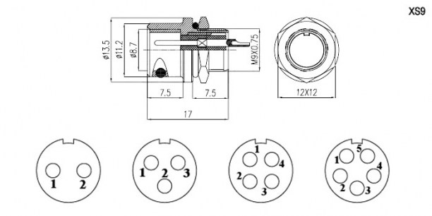 XS9-5(Zn) panel plug быстроразъемные RUICHI даташит схема