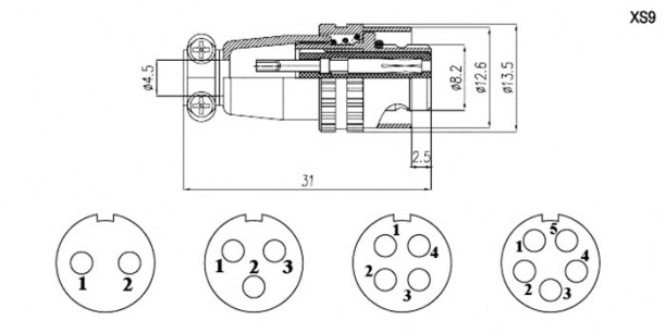 XS9-5(Zn) cable jack быстроразъемные RUICHI даташит схема