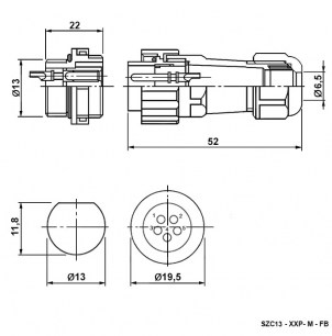 SZC13 4P-M-FB разъем герметичный SZC даташит схема