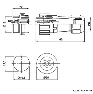 SZC16 2P-M-FB разъем герметичный SZC даташит схема