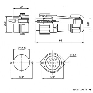 SZC21 3P-M-FE разъем герметичный SZC даташит схема