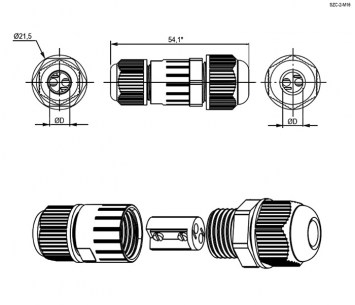 SZC-2-M16 (d=4-7mm) IP67 250V/10A разъем герметичный SZC даташит схема