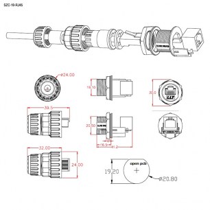 SZC-19-RJ45 ip68 разъем герметичный SZC даташит схема