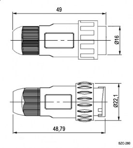 SZC-280 2pin (IP68) разъем герметичный SZC даташит схема