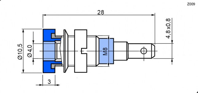 Z009 4mm panel jack BLUE штекер RUICHI даташит схема