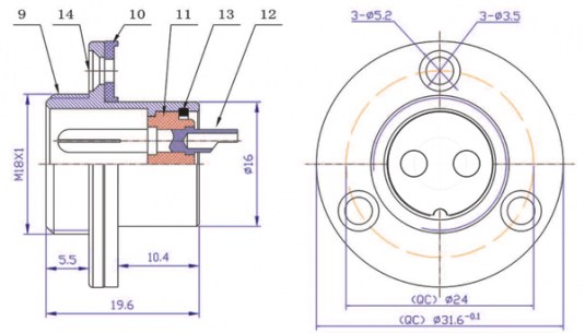 GX18M-2E разъем SZC даташит схема