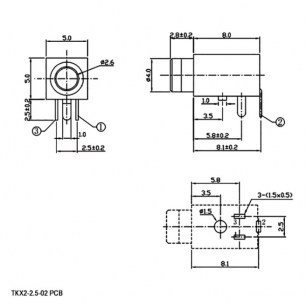 TKX2-2.5-02 PCB jack аудио разъемы RUICHI даташит схема