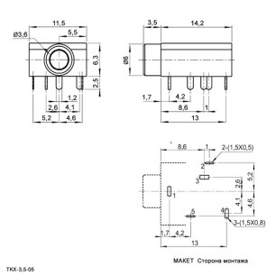 TKX3-3.5-05 PCB jack аудио разъемы RUICHI схема фото