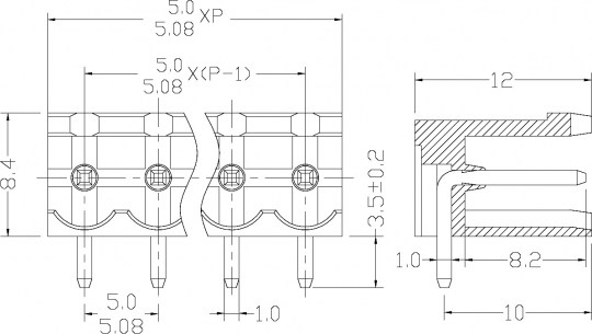 XY2500R-A-02P 5mm клеммники разрывные RUICHI схема фото