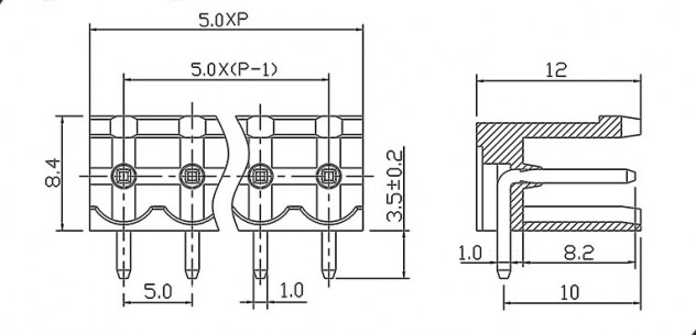 XY2500R-A-06P 5mm клеммники разрывные RUICHI даташит схема