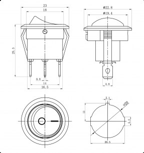 KCD1-101N-8-C3-R/3P on-off клавишный переключатель RUICHI даташит схема