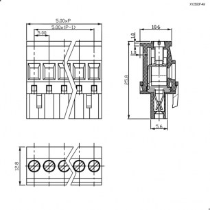 XY2500F-AV-04P 5mm клеммники разрывные RUICHI даташит схема