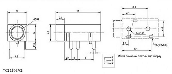 TKX3-3.5-30 PCB jack аудио разъемы RUICHI даташит схема