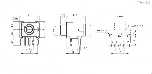 TKX3-3.5-03 PCB jack аудио разъемы RUICHI даташит схема