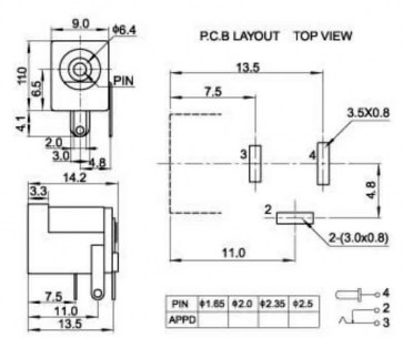 TC-005 2.0mm разъемы питания штырьковые RUICHI даташит схема