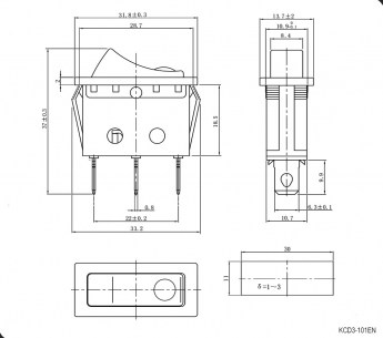 KCD3-101EN-B/3P on-off клавишный переключатель RUICHI даташит схема