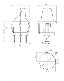 KCD1-101N-5H-Y/3P on-off клавишный переключатель RUICHI даташит схема