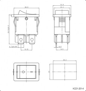 KCD1-201N-4-C3 Y/4P on-off клавишный переключатель RUICHI даташит схема