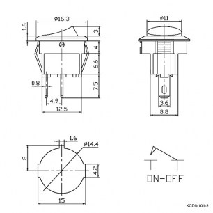 KCD5-101-2- C3-R/2P on-off клавишный переключатель RUICHI даташит схема