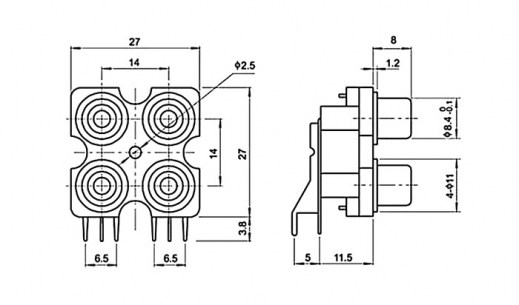 RCA-407 PCB jack разъем RUICHI даташит схема