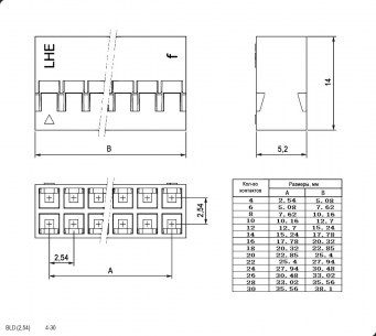 Штыри и гнезда для плат 2.54мм BLD 2x04 (BLD-8) + terminals RUICHI даташит схема