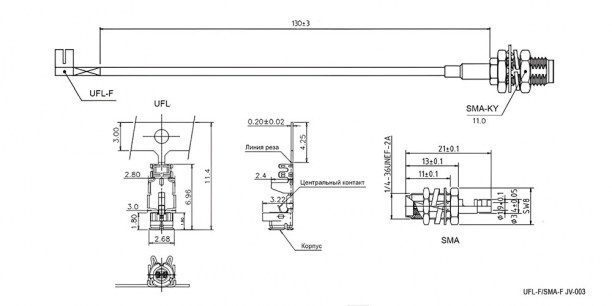 UFL-F/SMA-F JV-003+O 13CM высокочастотные разъемы RUICHI даташит схема