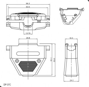 DSUB PLASTIC CASE (DP-37C) корпуса к разъемам d-sub RUICHI даташит схема