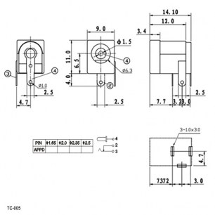 TC-005 2.4mm разъемы питания штырьковые RUICHI даташит схема